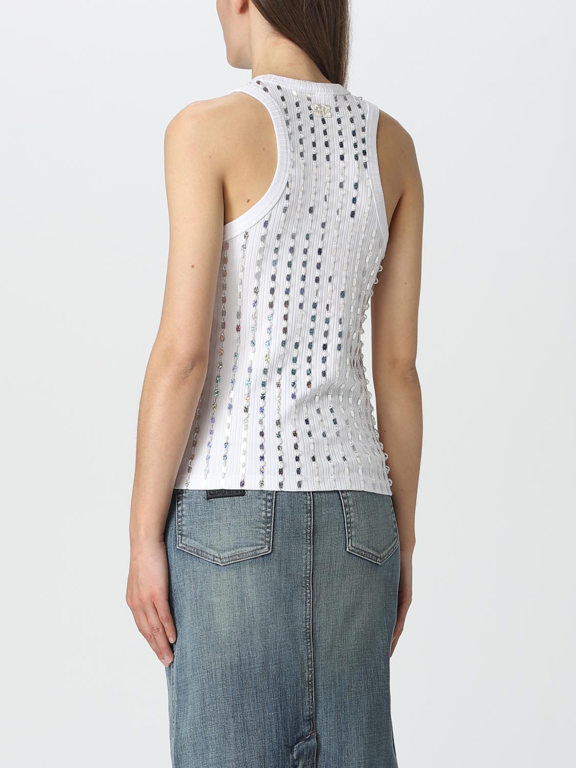 GANNI TOP: Top Ganni in viscosa Lenzing™ Ecovero™ con strass, Bianco - Img 3