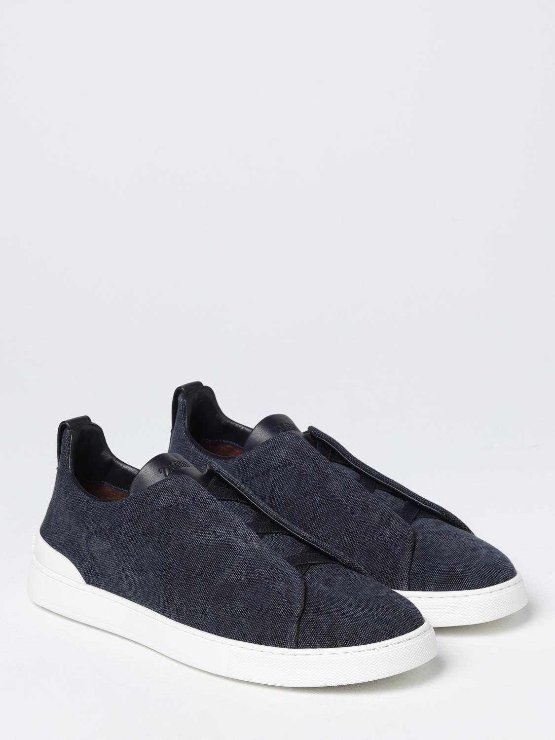 ZEGNA SNEAKERS: Sneakers Triple Stitch Zegna in canvas, Blue - Img 2