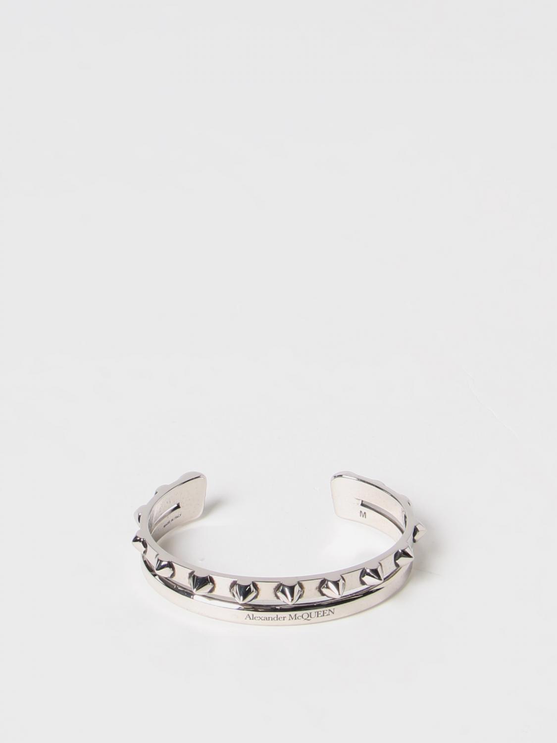 MCQUEEN GIOIELLO: Bracciale McQueen in ottone con borchie, Argento - Img 1