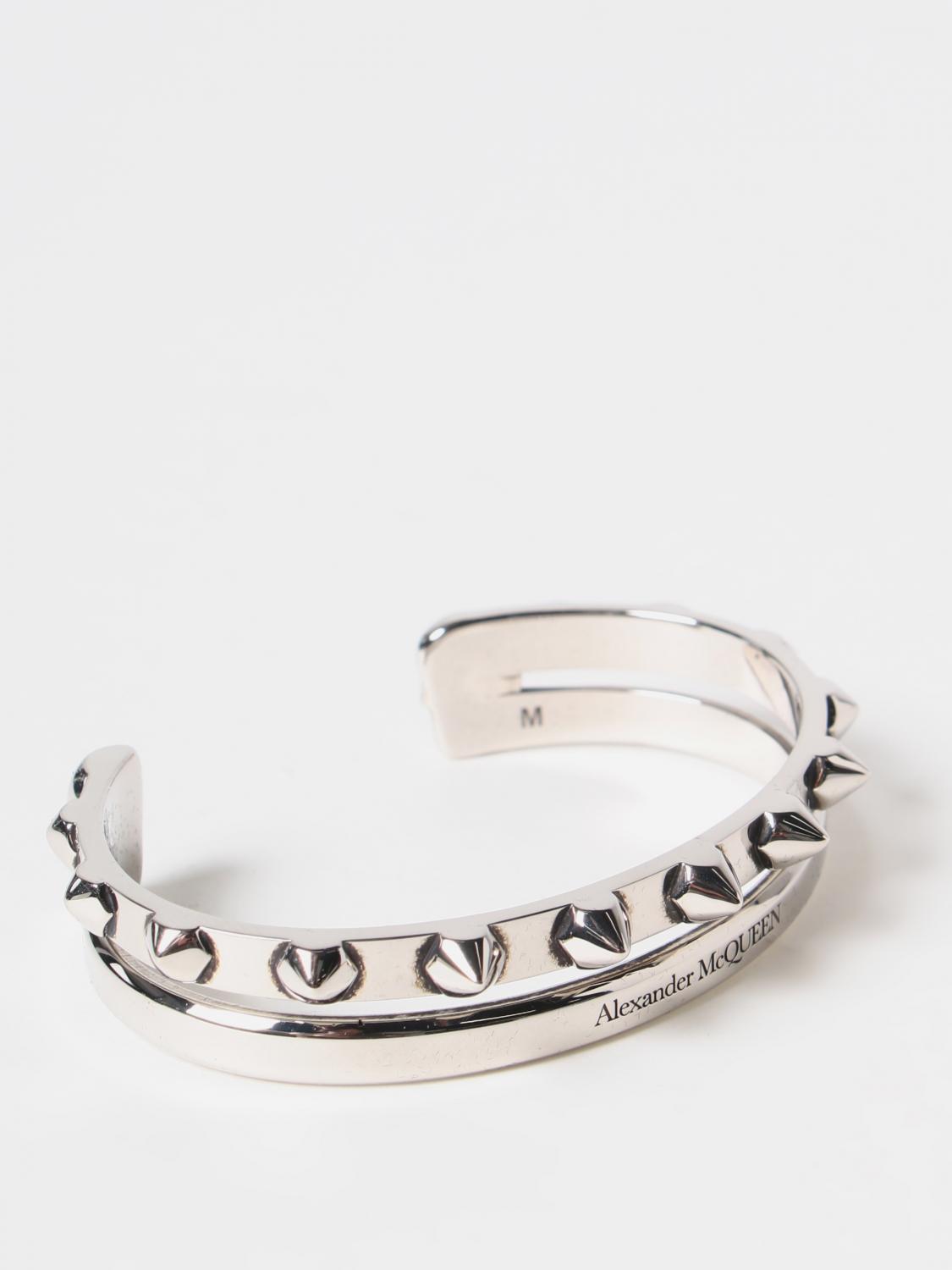 MCQUEEN GIOIELLO: Bracciale McQueen in ottone con borchie, Argento - Img 2
