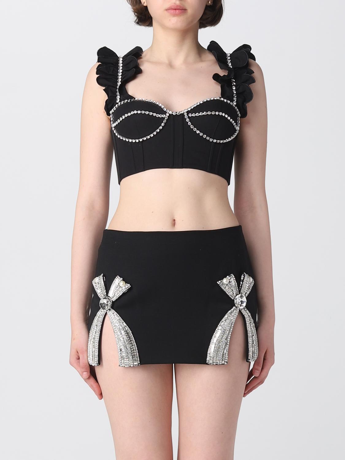 AREA TOP: Top cropped Area in cotone con strass e rouches , Nero - Img 1