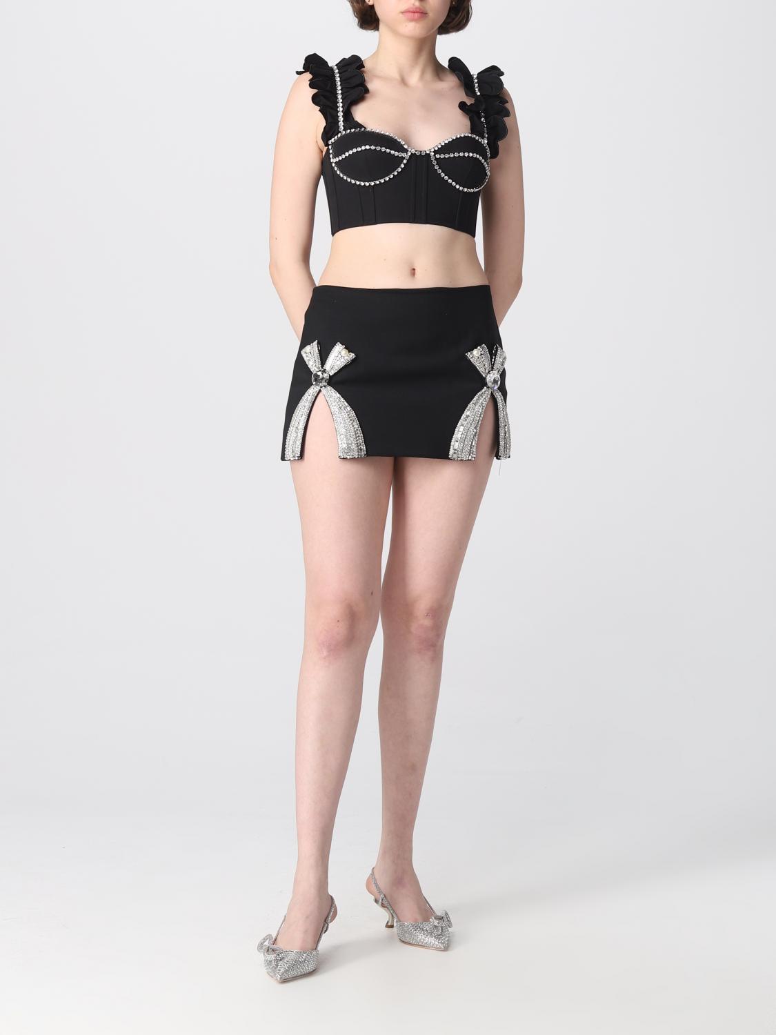 AREA TOP: Top cropped Area in cotone con strass e rouches , Nero - Img 2