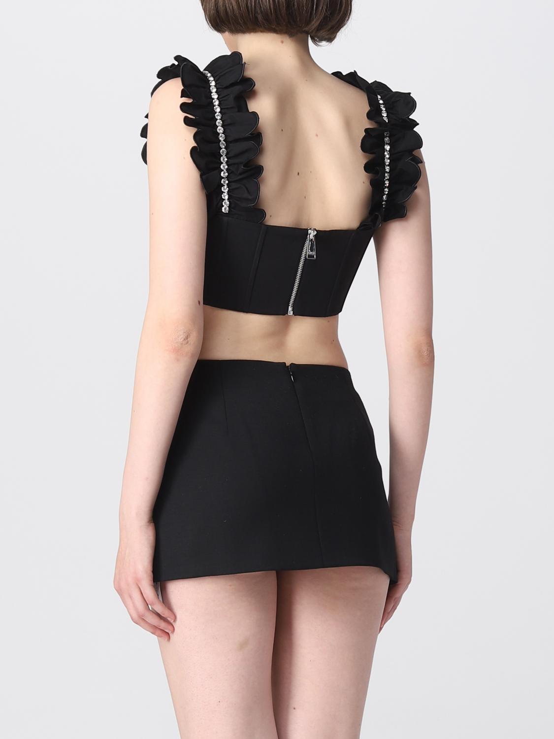 AREA TOP: Top cropped Area in cotone con strass e rouches , Nero - Img 3