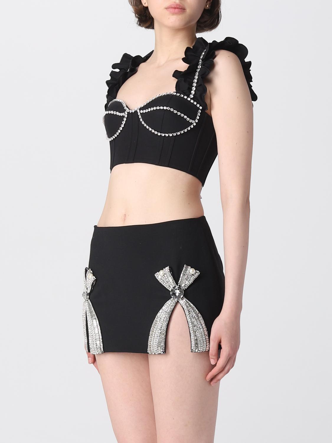 AREA TOP: Top cropped Area in cotone con strass e rouches , Nero - Img 4
