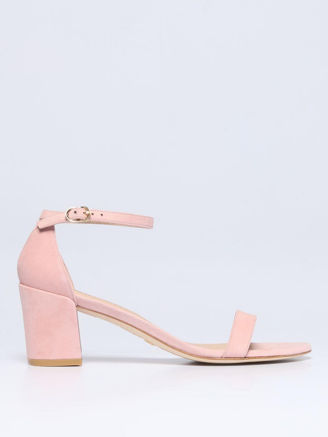 STUART WEITZMAN SANDALI CON TACCO: Sandalo Simple Stuart Weitzman in suede, Cipria - Img 1
