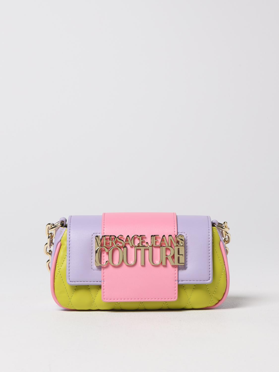 VERSACE JEANS COUTURE BORSA MINI: Borsa Versace Jeans Couture in pelle sintetica liscia e trapuntata, Lime - Img 1