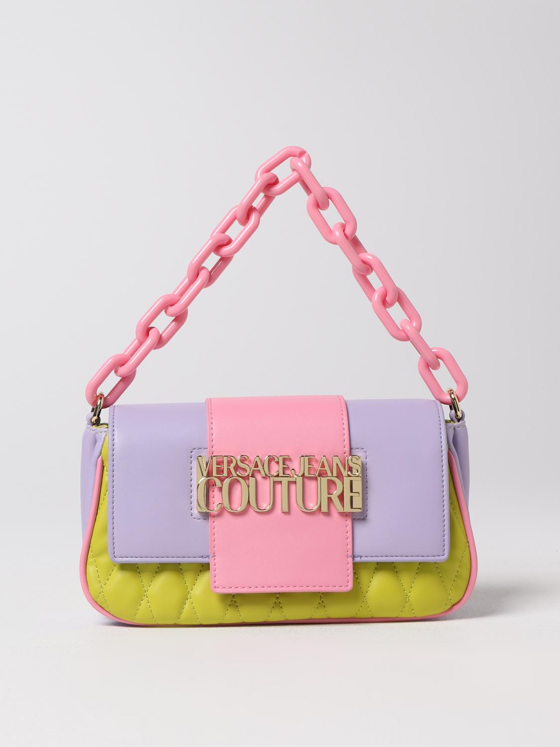 VERSACE JEANS COUTURE BORSA A SPALLA: Borsa Versace Jeans Couture in pelle sintetica liscia e trapuntata, Lime - Img 1