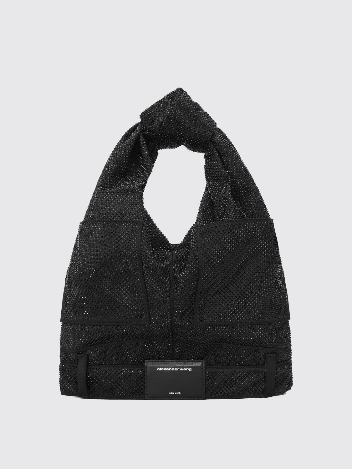 ALEXANDER WANG BORSA A SPALLA: Borsa 5 Pocket Small Alexander Wang in raso e cristalli, Nero - Img 2