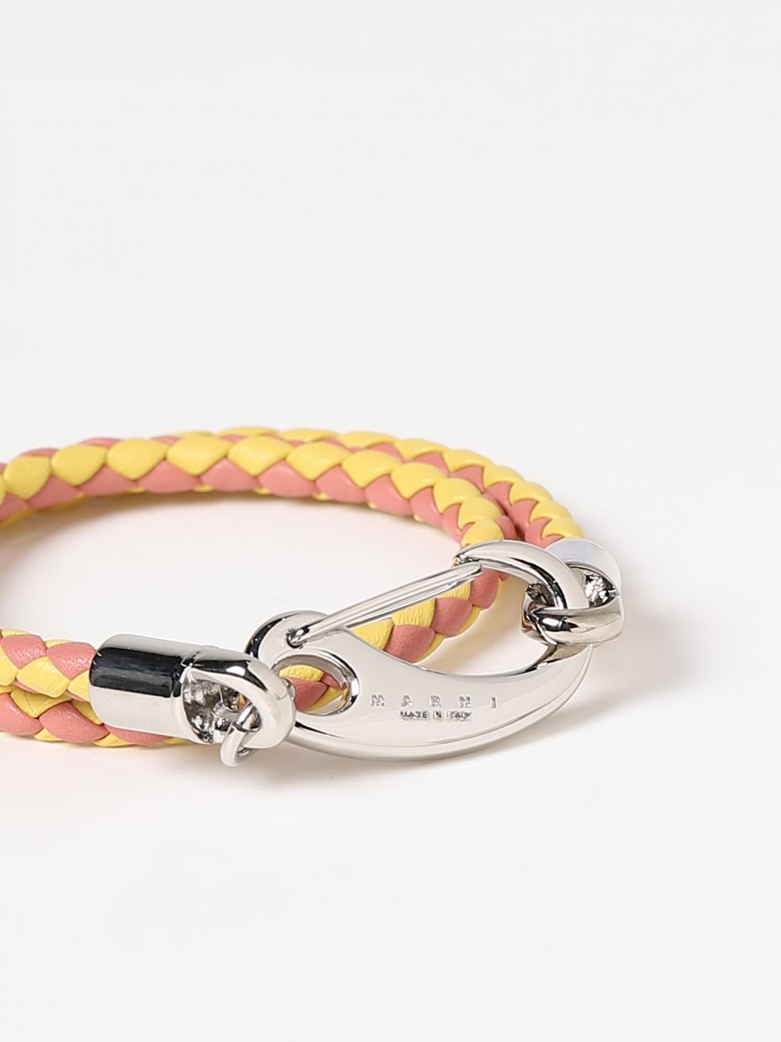 MARNI GIOIELLO: Bracciale Marni in pelle intrecciata bicolor, Giallo - Img 2