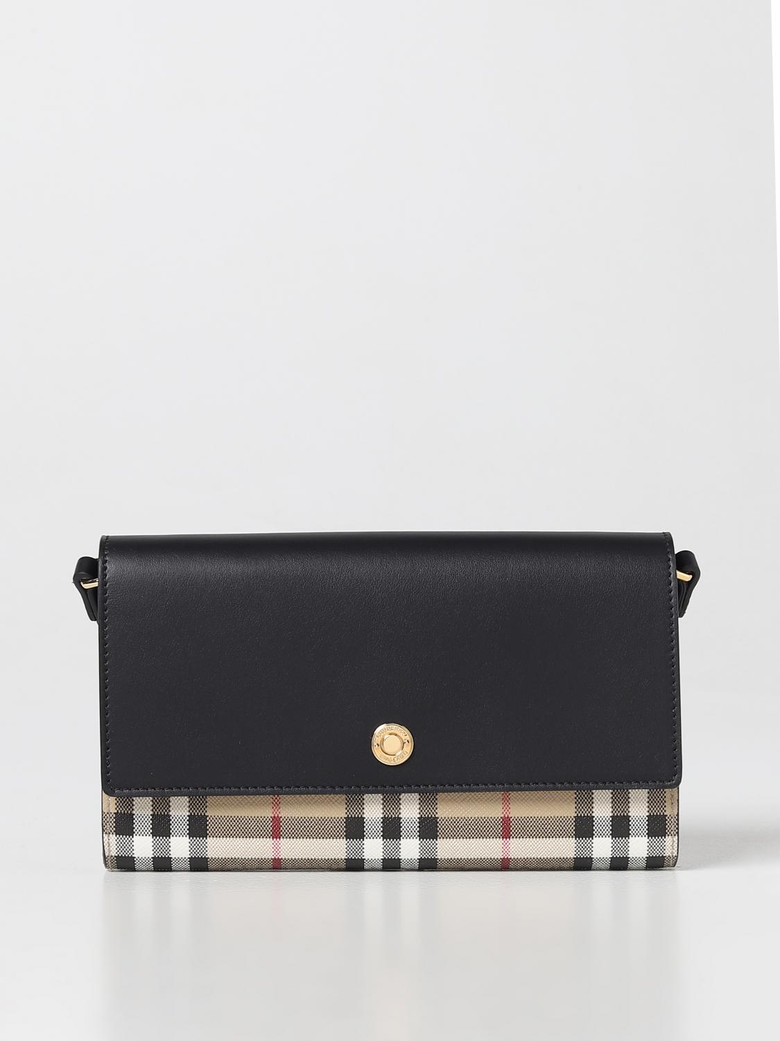 BURBERRY BORSA MINI: Borsa Burberry in cotone spalmato e pelle, Nero - Img 1