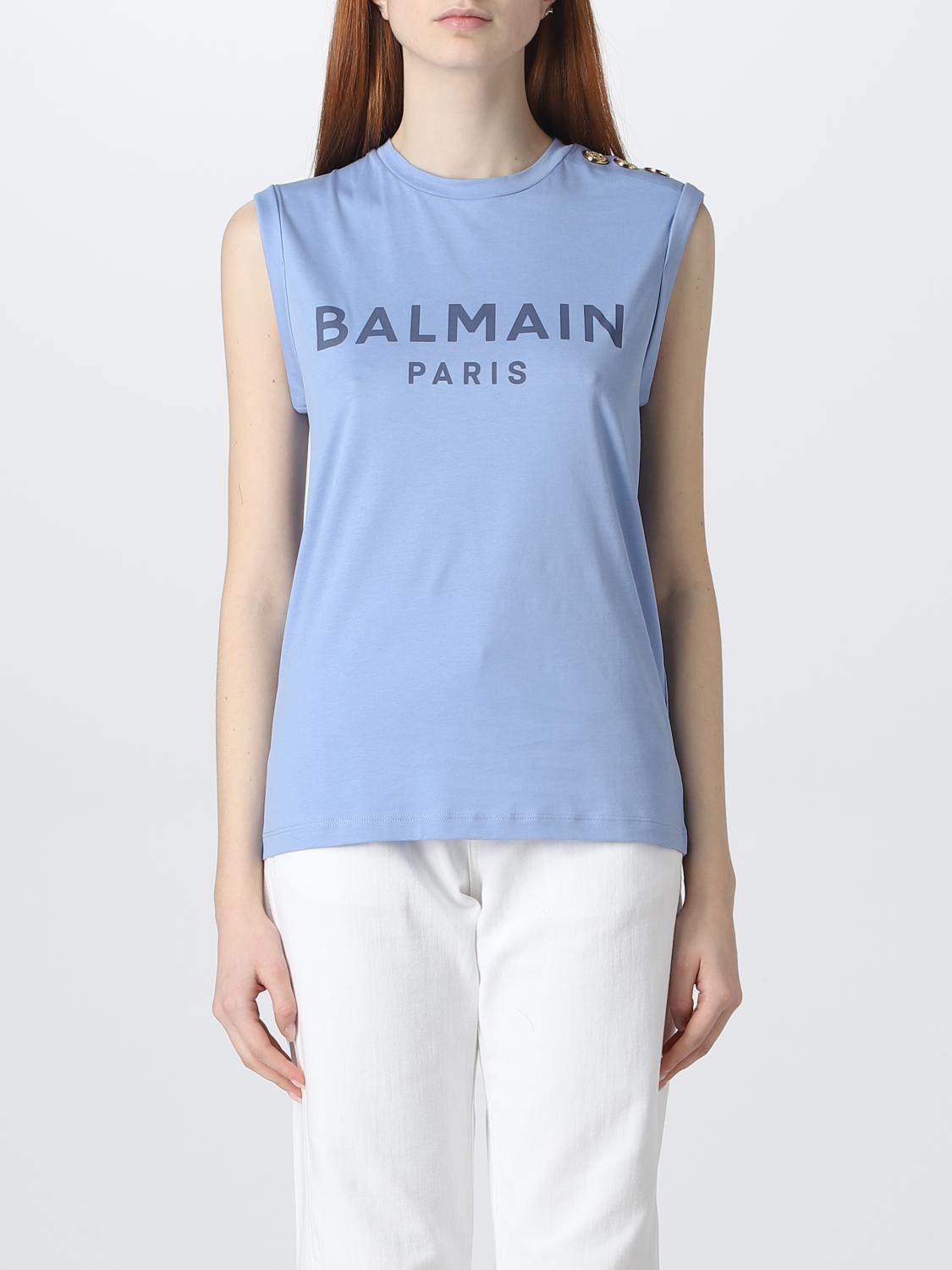 BALMAIN CAMISETA: Top mujer Balmain, Azul Oscuro - Img 1