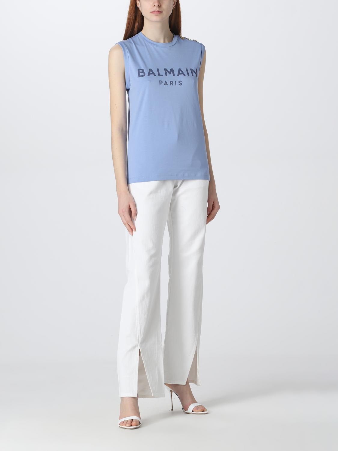 BALMAIN CAMISETA: Top mujer Balmain, Azul Oscuro - Img 2