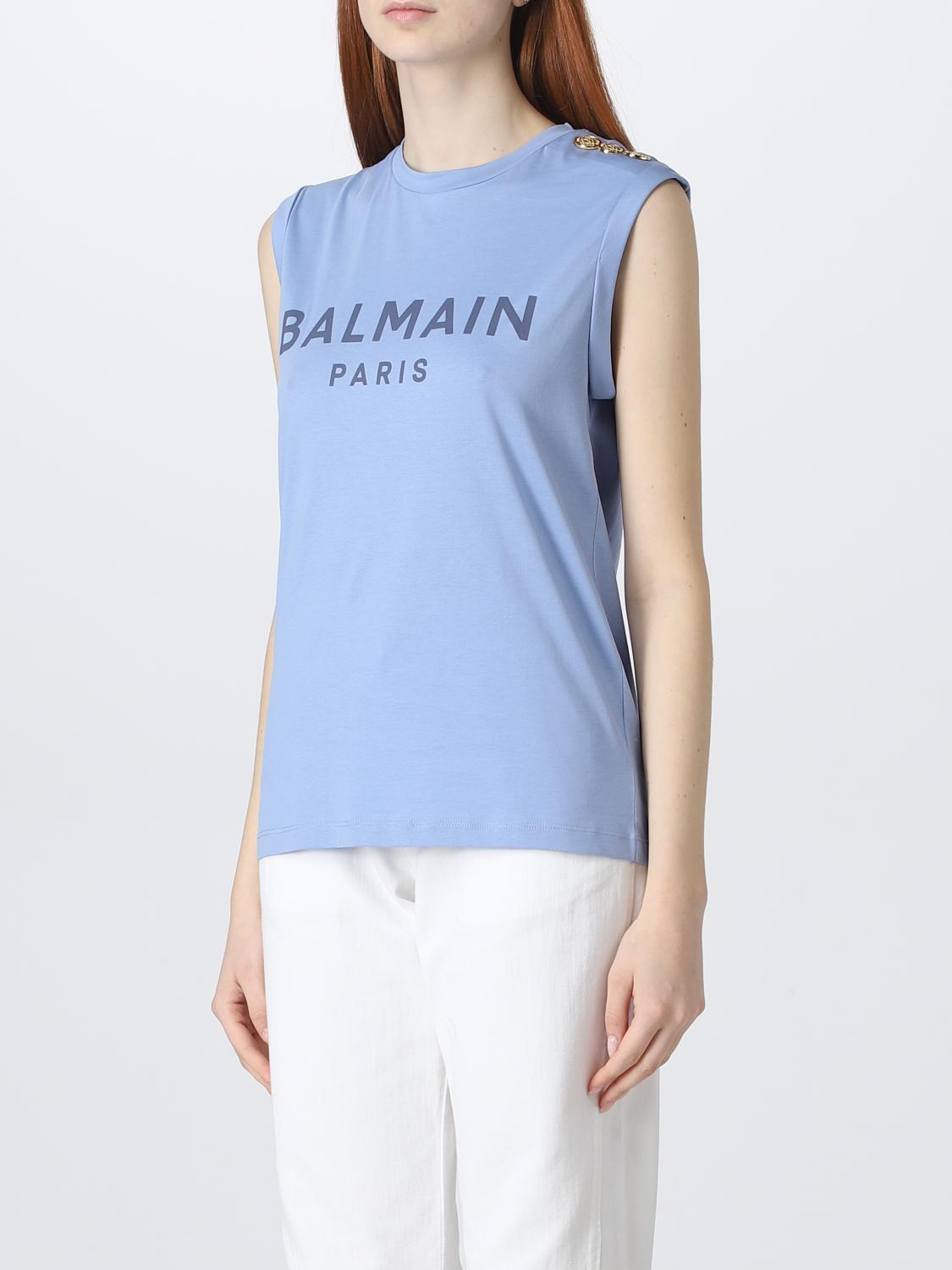 BALMAIN CAMISETA: Top mujer Balmain, Azul Oscuro - Img 4