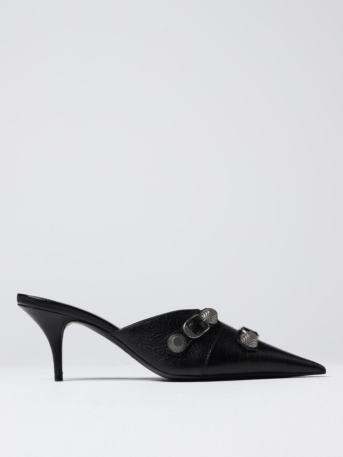 Balenciaga Cagole mules in leather - Black | 714253WAD4E | GIGLIO.COM
