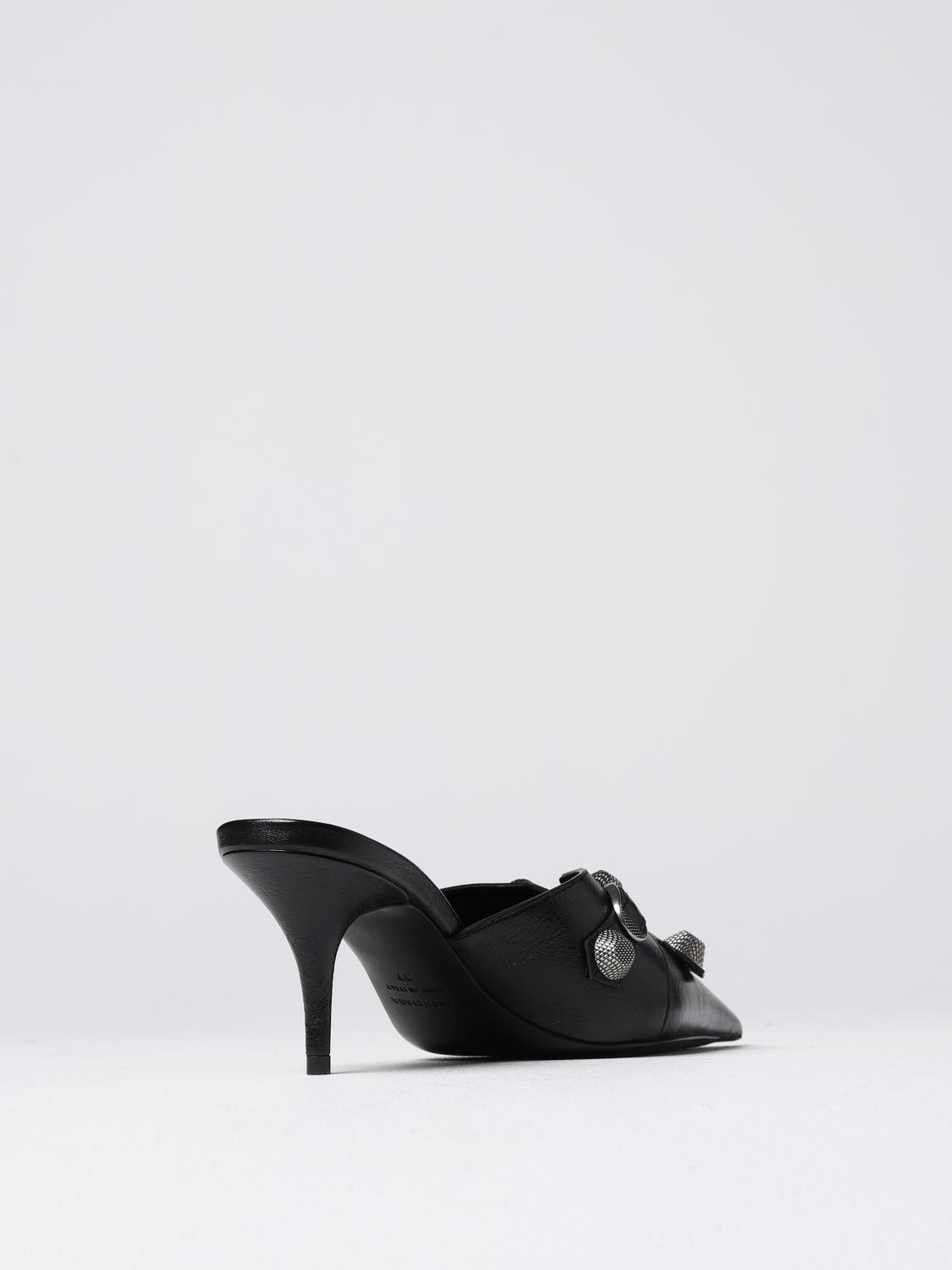 Balenciaga Cagole mules in leather - Black | 714253WAD4E | GIGLIO.COM