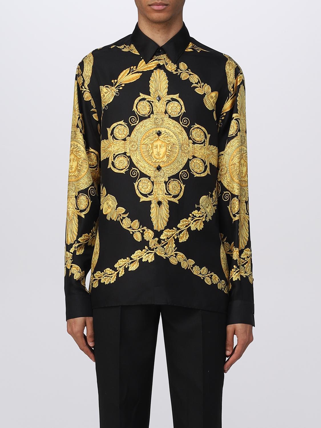 VERSACE SHIRT: Mask Baroque Versace shirt in twill, Black - Img 1