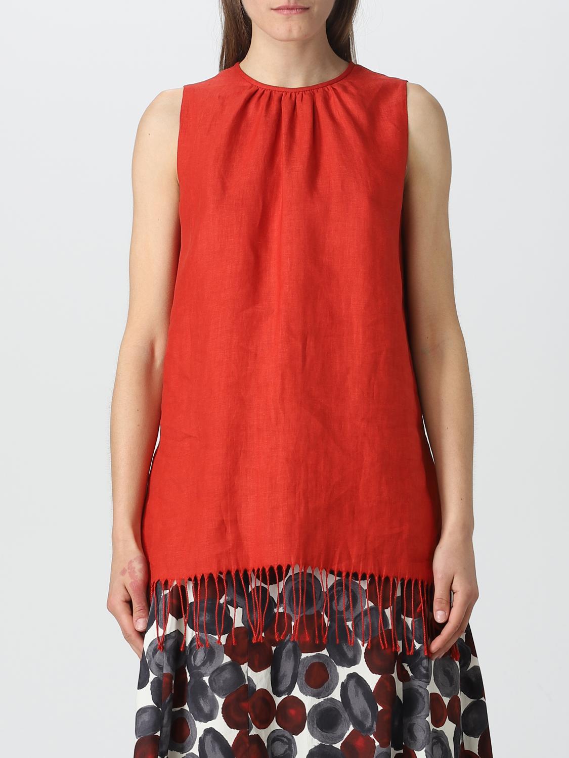 MAX MARA TOP: Top Max Mara in lino, Rosso - Img 1