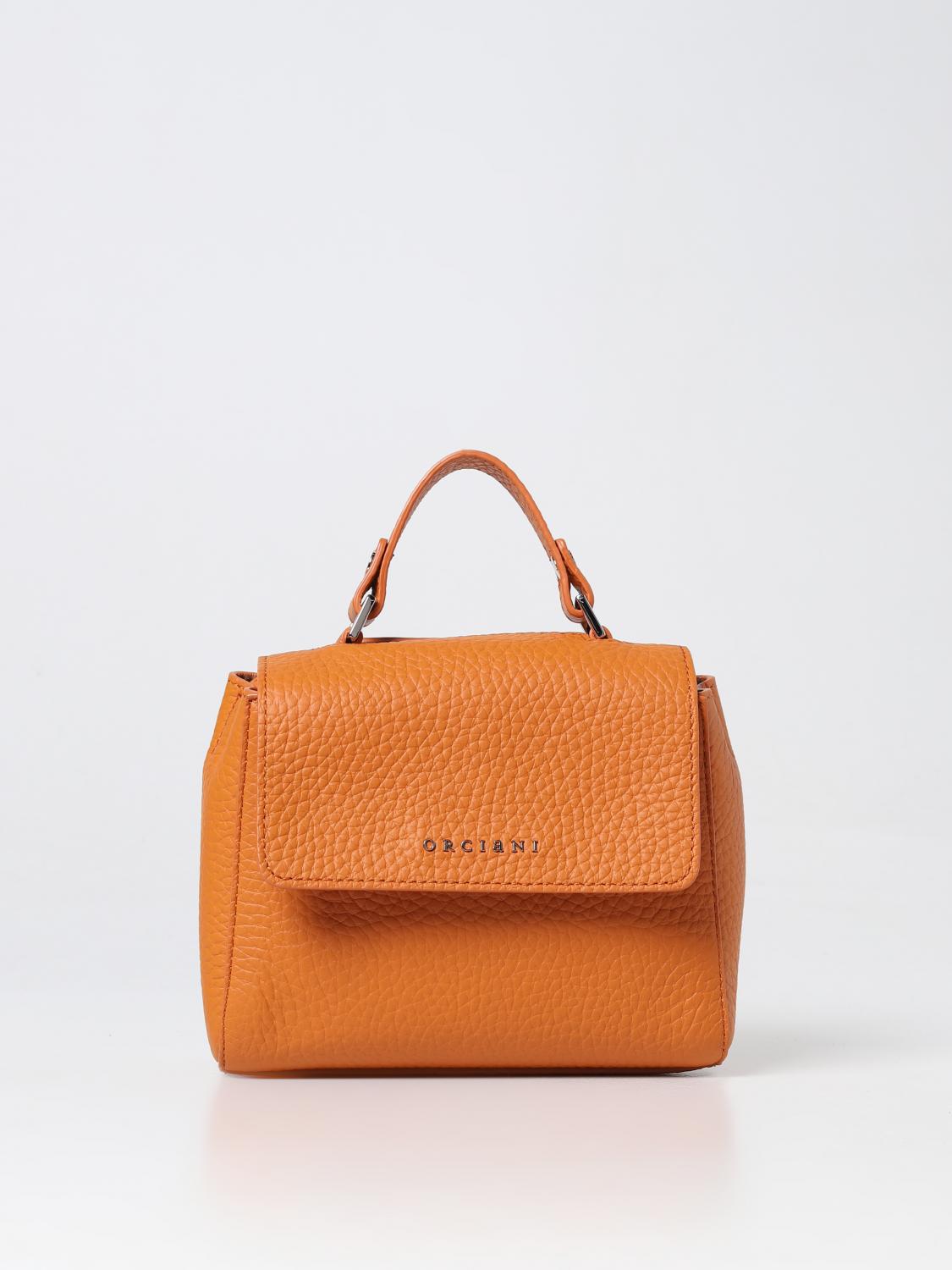 ORCIANI BORSA A TRACOLLA: Borsa Sveva Orciani in pelle martellata, Arancione - Img 1