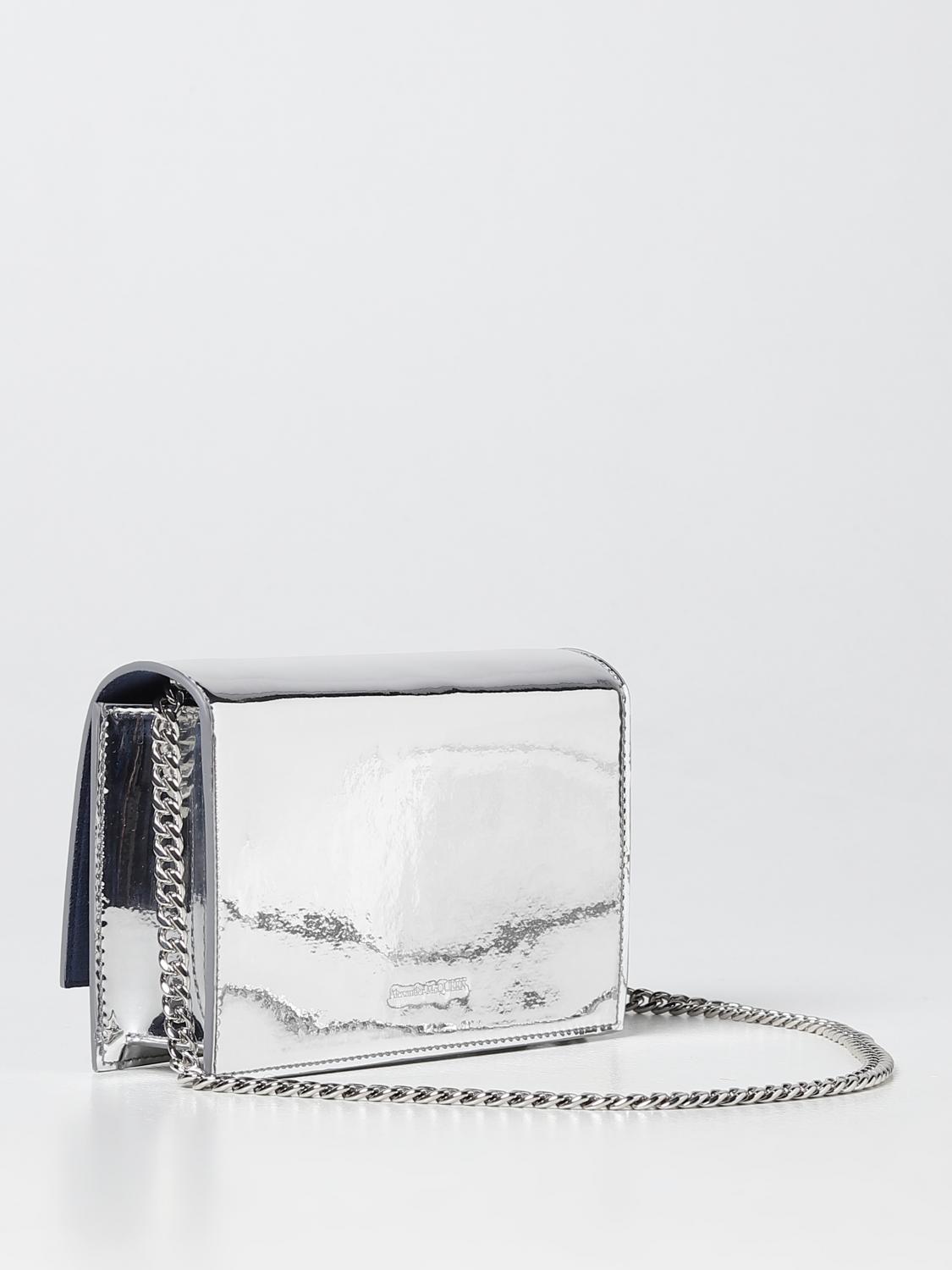 MCQUEEN BORSA MINI: Borsa Skull McQueen in pelle, Argento - Img 2