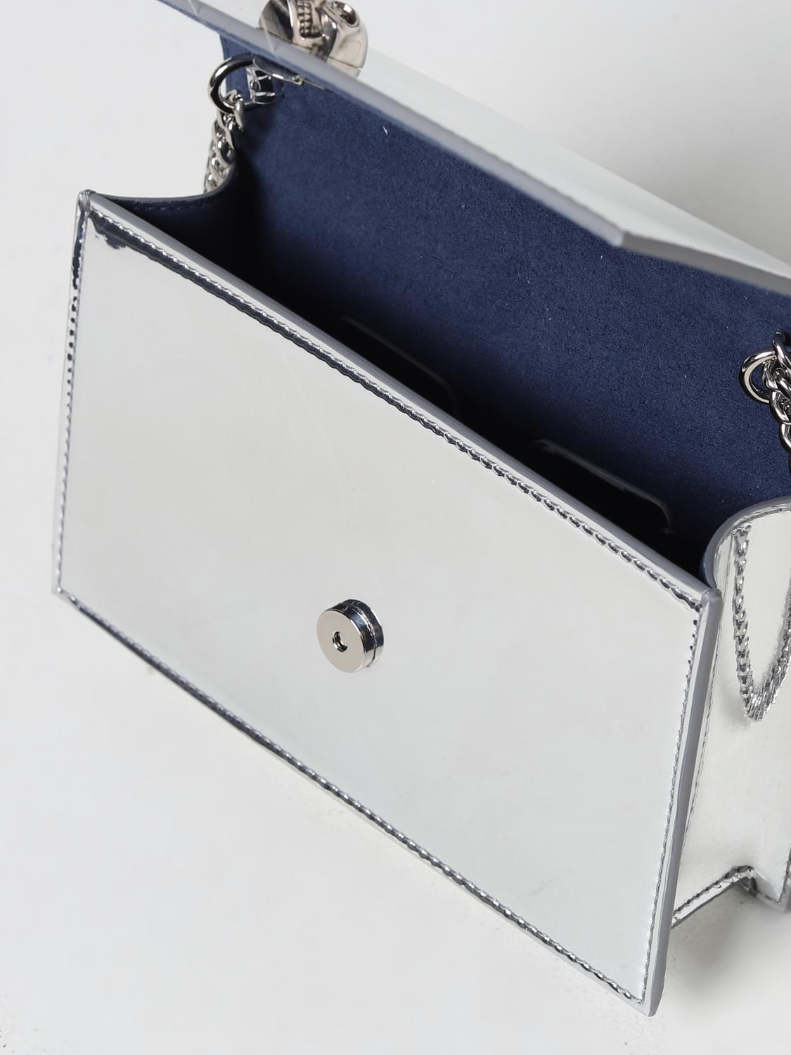 MCQUEEN BORSA MINI: Borsa Skull McQueen in pelle, Argento - Img 4