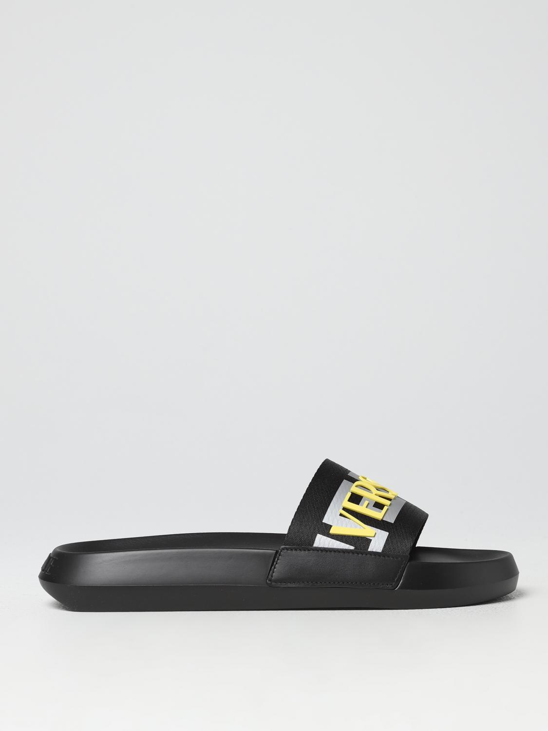 VERSACE SANDALI: Slides Versace in tessuto e pelle sintetica, Nero 1 - Img 1