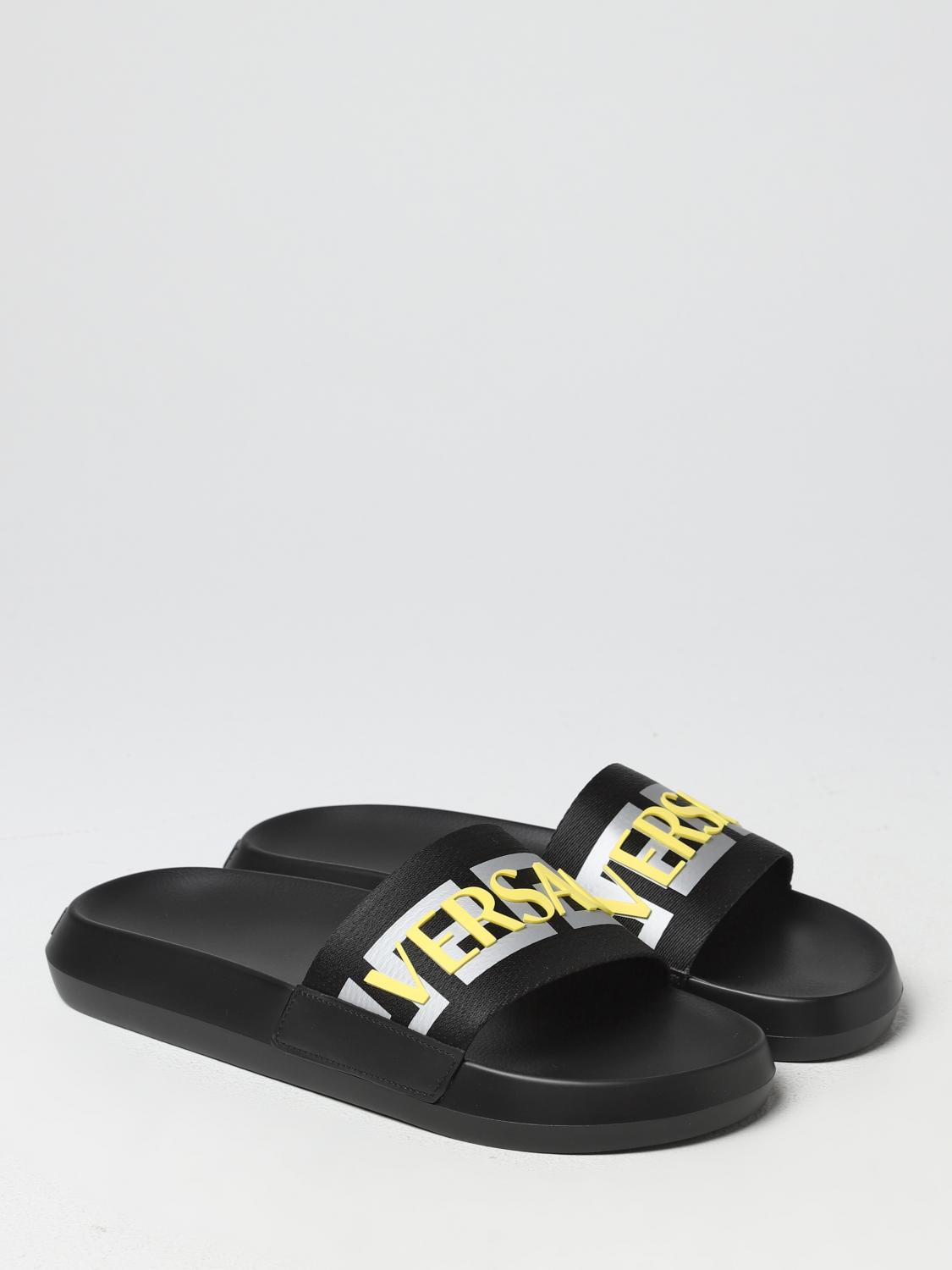 VERSACE SANDALI: Slides Versace in tessuto e pelle sintetica, Nero 1 - Img 2