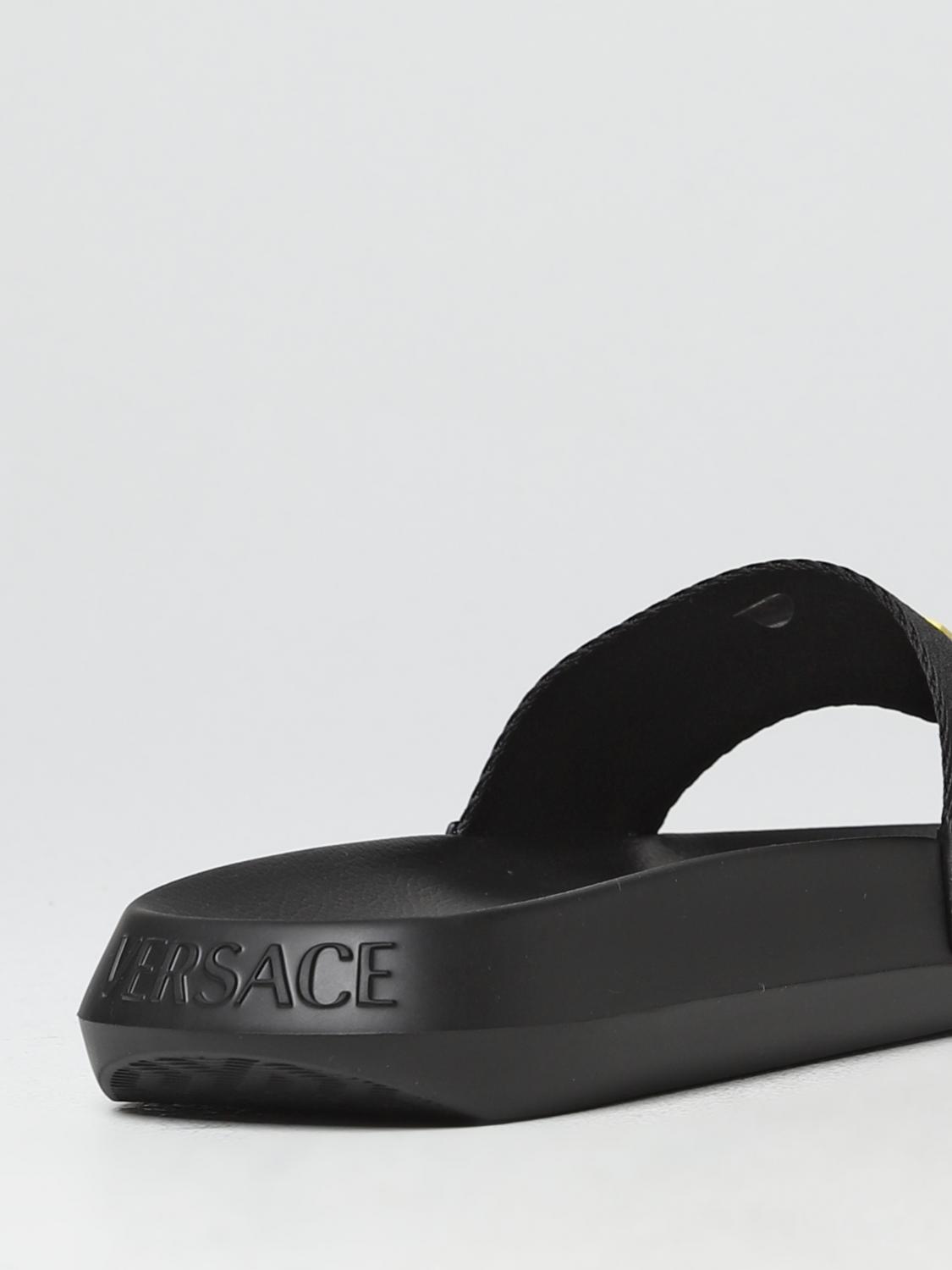 VERSACE SANDALI: Slides Versace in tessuto e pelle sintetica, Nero 1 - Img 3