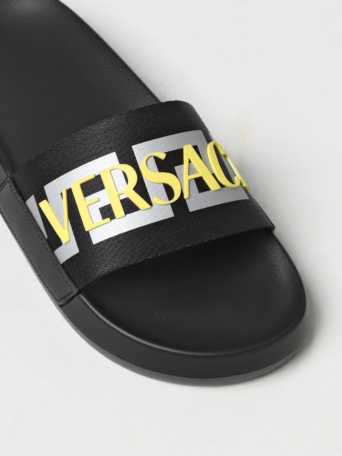 VERSACE SANDALI: Slides Versace in tessuto e pelle sintetica, Nero 1 - Img 4