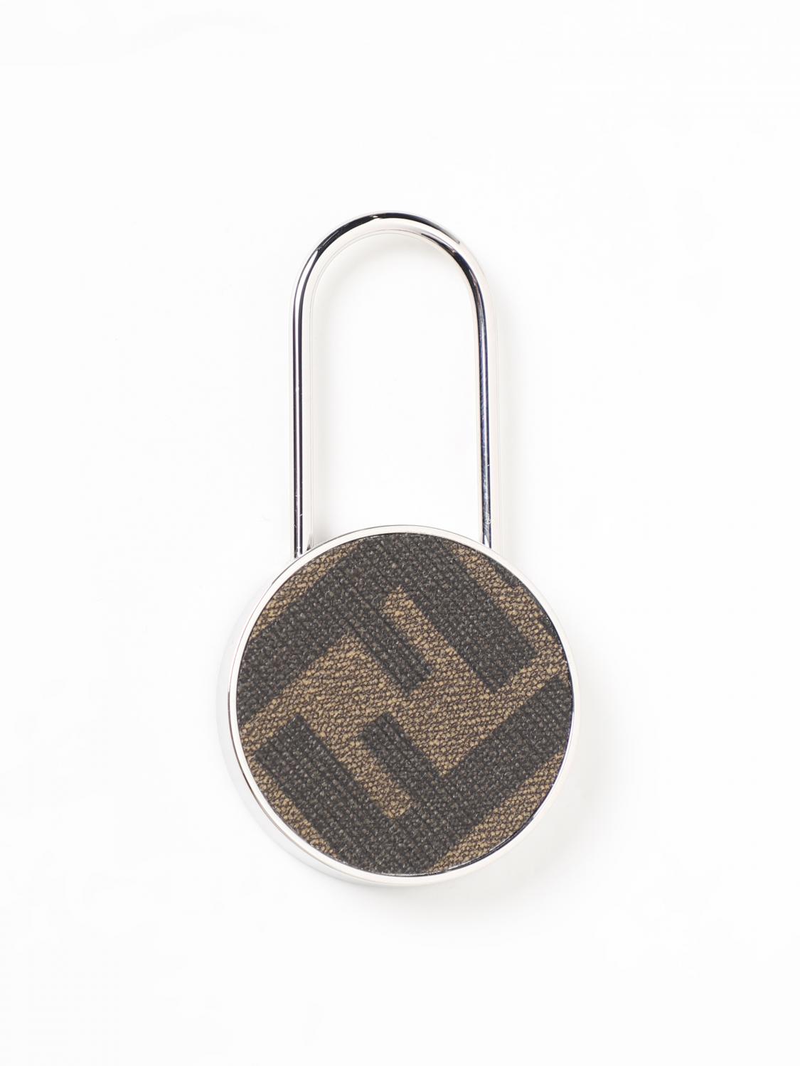 FENDI KEYRING: Fendi metal key ring with coated FF monogram, Brown - Img 1