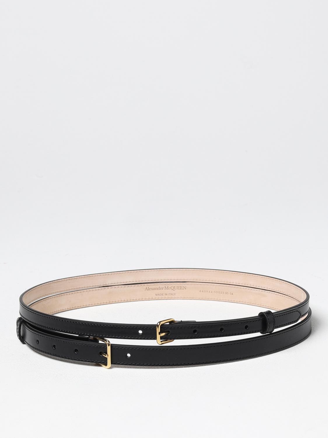 McQueen Thin Double leather belt - Black | 6409441BR0T 