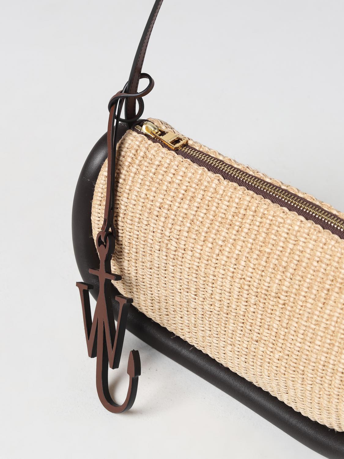JW ANDERSON BORSA A SPALLA: Borsa JW Anderson in rafie intrecciata e pelle, Marrone - Img 3