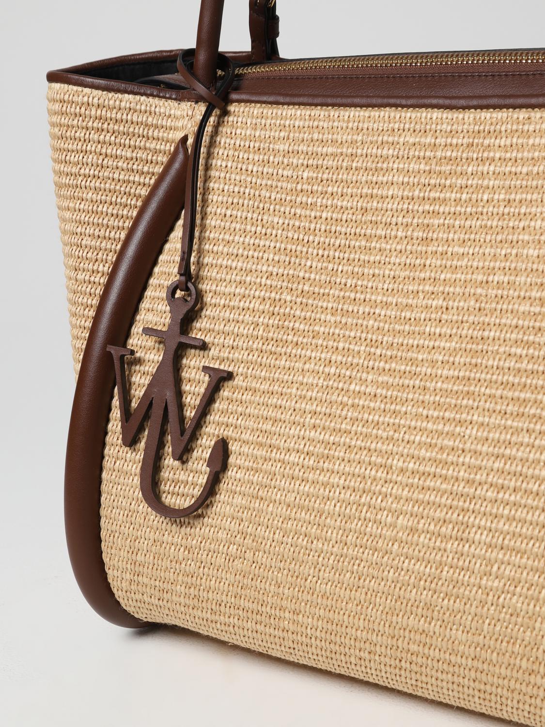 JW ANDERSON BORSA A SPALLA: Borsa JW Anderson in rafia intrecciata, Marrone - Img 3