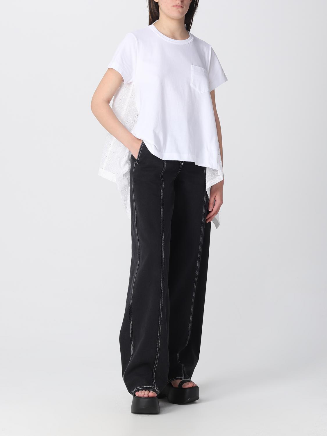 sacai シフォン Tシャツ ホワイト ウィメンズ sacai（サカイ） シフォン切替 レイヤード 半袖Tシャツ ホワイト 23