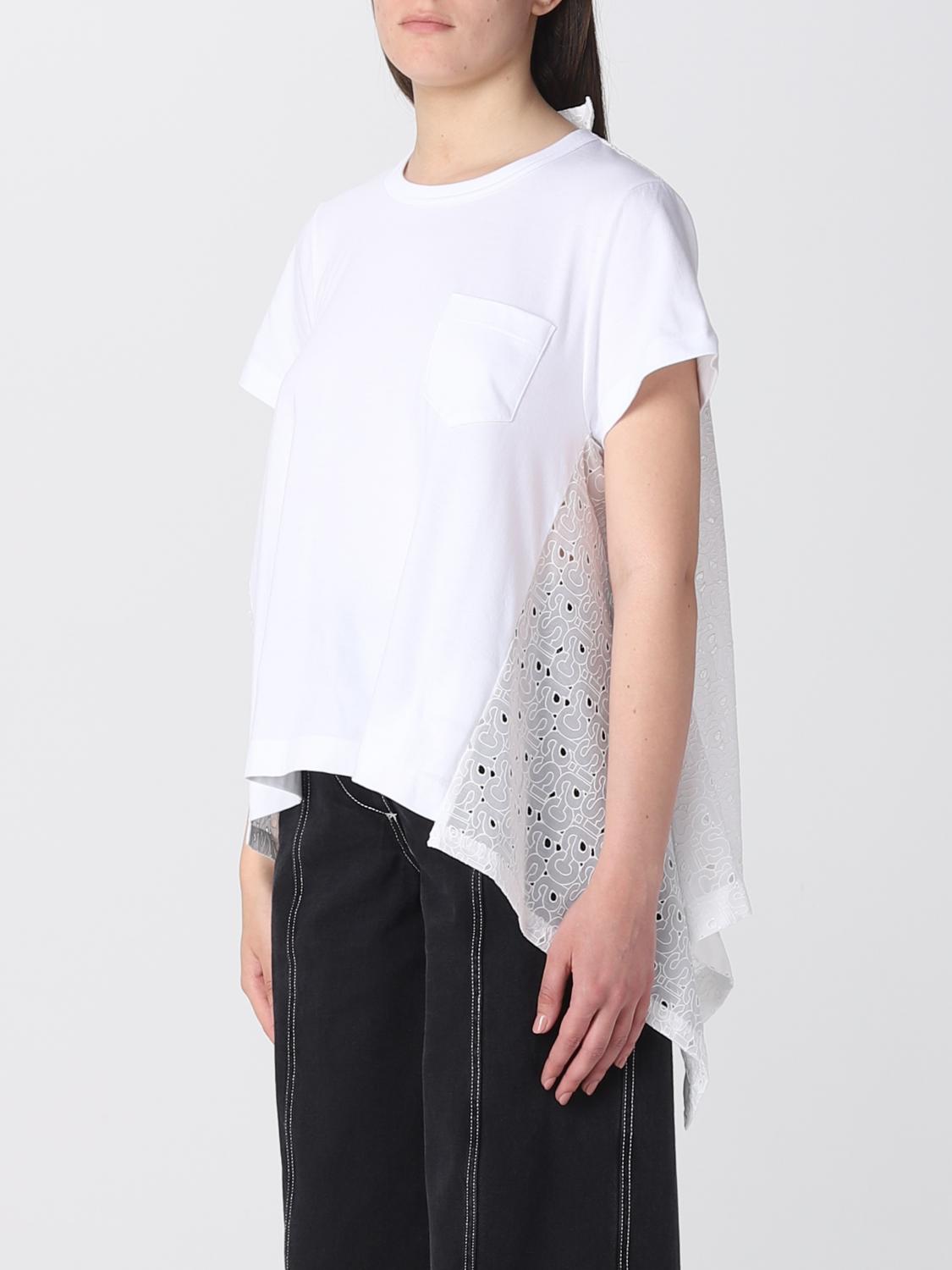 sacai シフォン Tシャツ ホワイト ウィメンズ sacai（サカイ） シフォン切替 レイヤード 半袖Tシャツ ホワイト 23