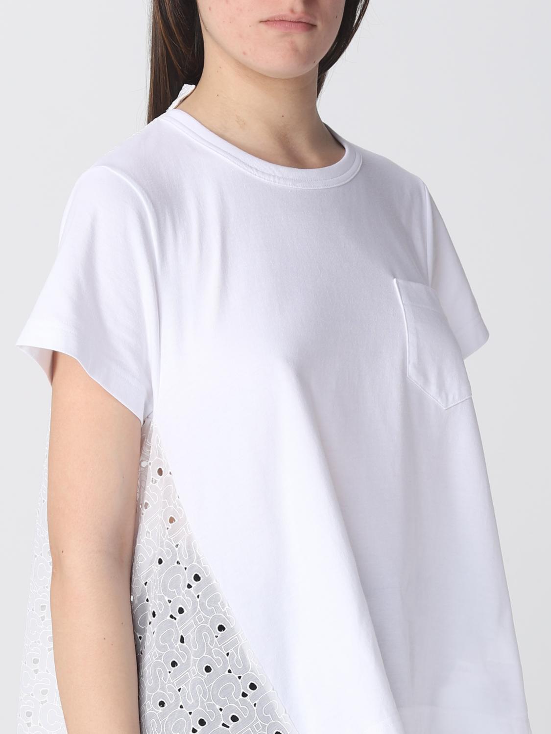 sacai シフォン Tシャツ ホワイト ウィメンズ sacai（サカイ） シフォン切替 レイヤード 半袖Tシャツ ホワイト 23