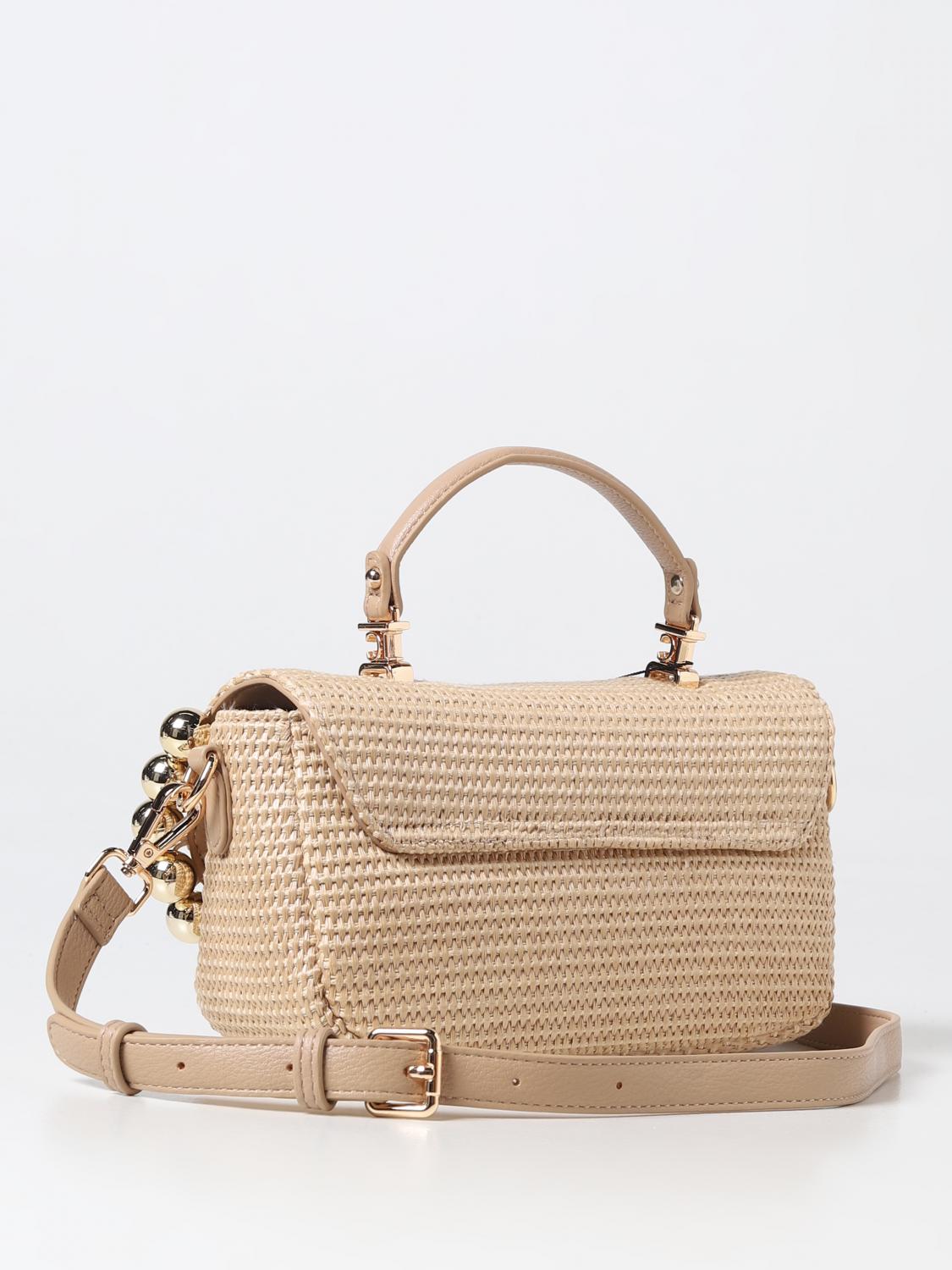 LA CARRIE BORSA A MANO: Borse La Carrie in pelle sintetica e rafia con logo in metallo, Naturale - Img 2