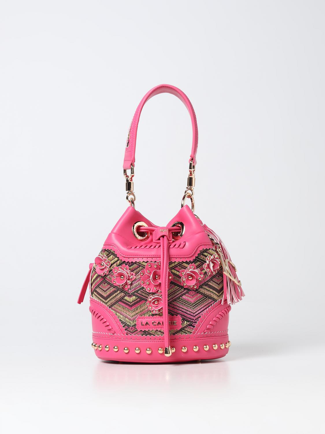 LA CARRIE BORSA A SPALLA: Borsa La Carrie in pelle sintetica e tessuto, Fuxia - Img 1