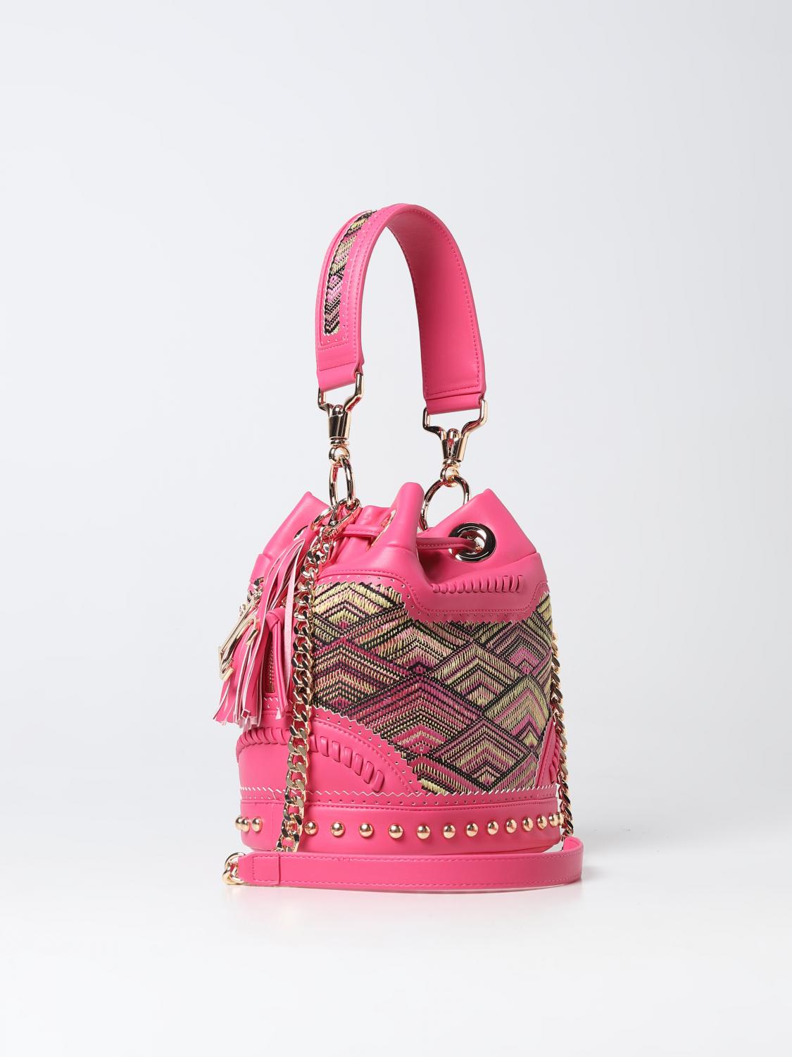 LA CARRIE BORSA A SPALLA: Borsa La Carrie in pelle sintetica e tessuto, Fuxia - Img 2