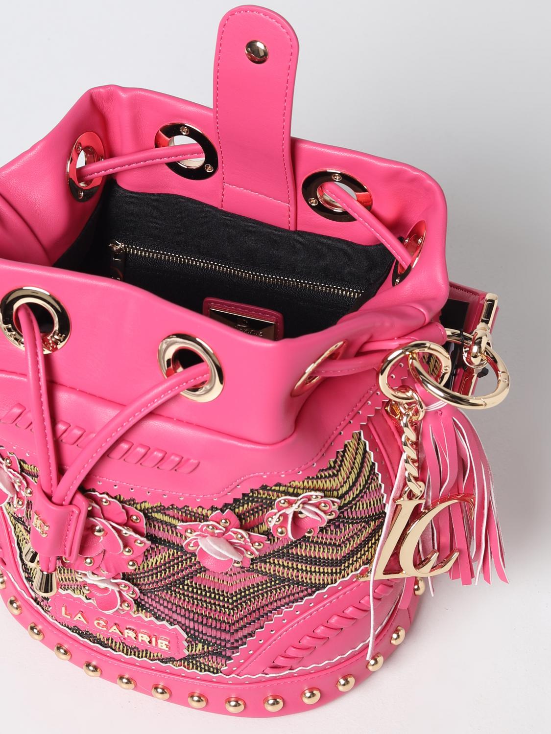 LA CARRIE BORSA A SPALLA: Borsa La Carrie in pelle sintetica e tessuto, Fuxia - Img 3