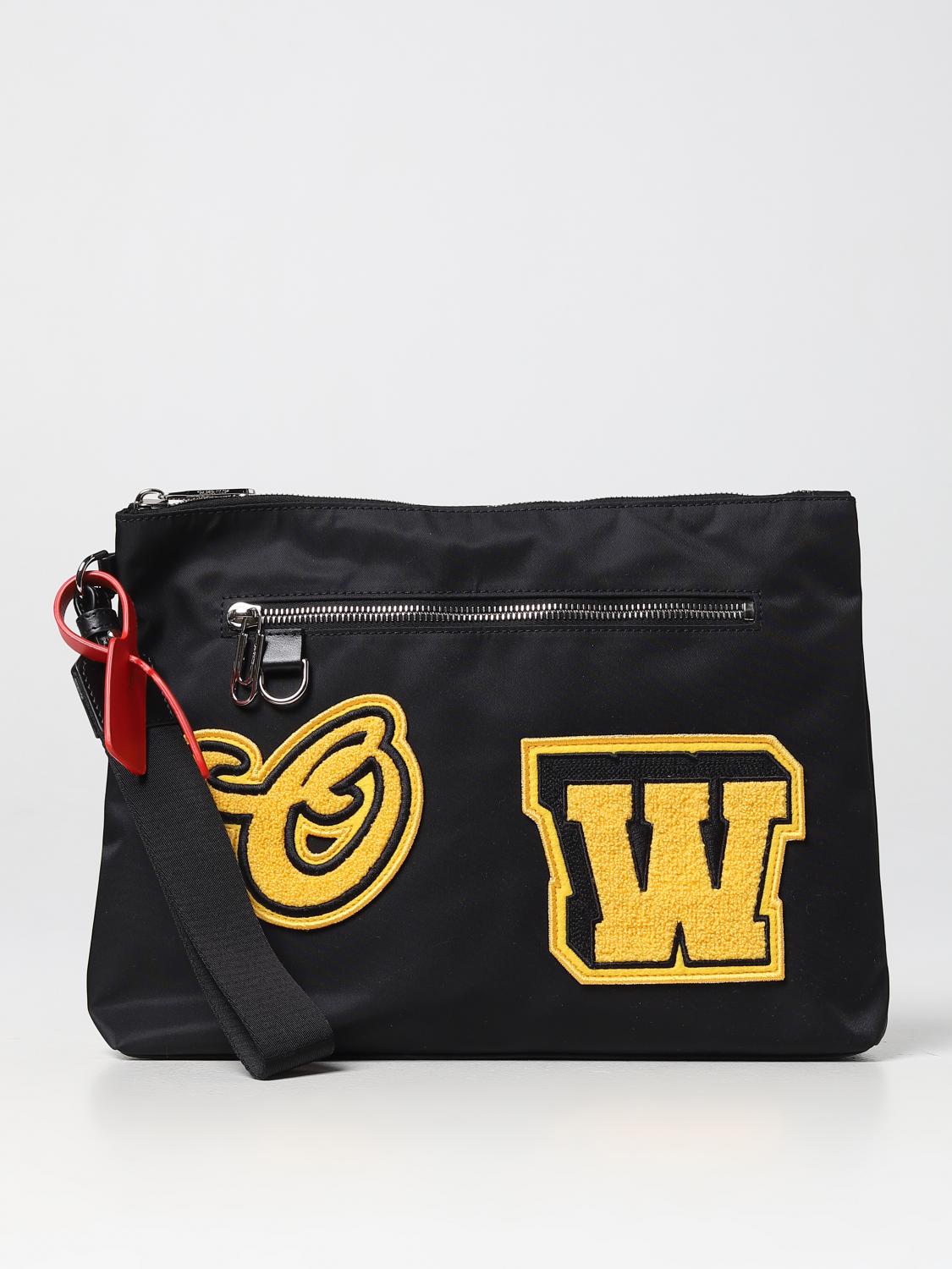OFF-WHITE BRIEFCASE: Off-White nylon clutch with patch, Black - Img 1