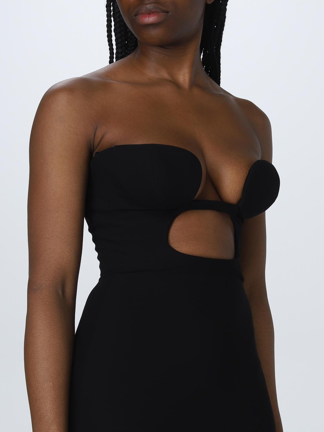 ワンピース NENSI DOJAKA Woman Dress Black NDAW23KT033 BLACK Nensi Dojaka Fitted Semisheer Dress With Asymmetric Bra Line