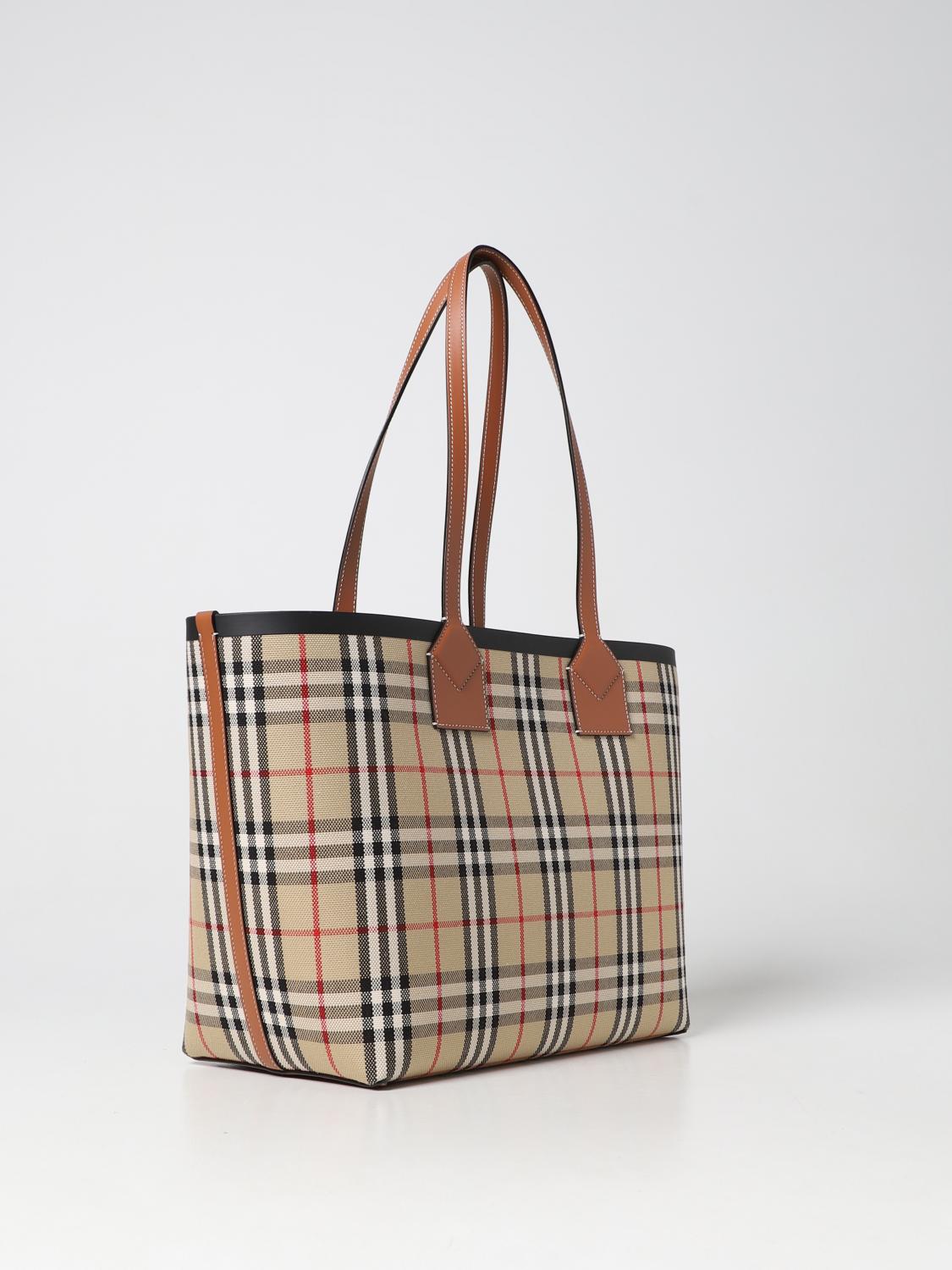 BURBERRY: Briar bag in canvas with check pattern - Beige