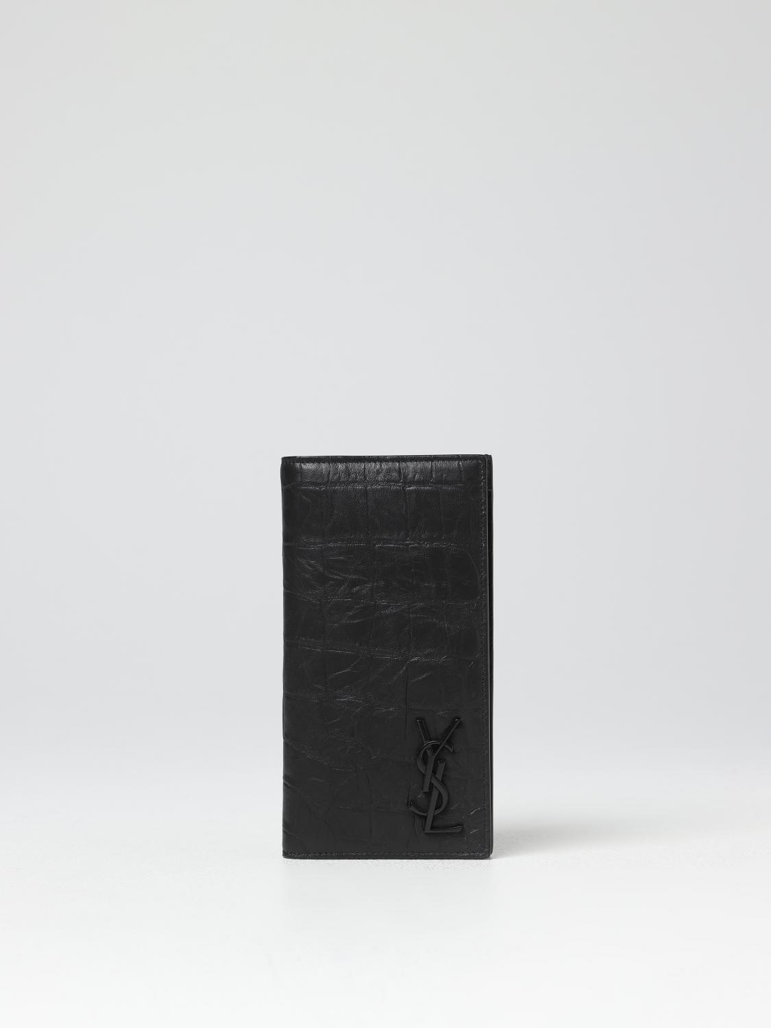 SAINT LAURENT WALLET: Saint Laurent Cassandre crocodile print leather wallet, Black - Img 1