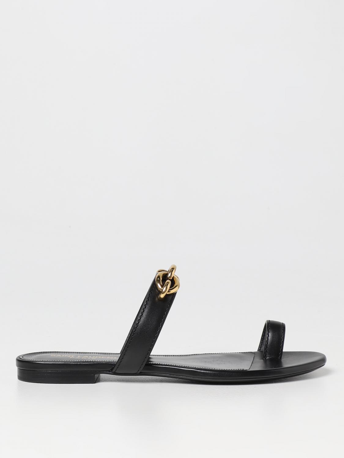 SAINT LAURENT: Jota leather sandals Black Saint Laurent flat