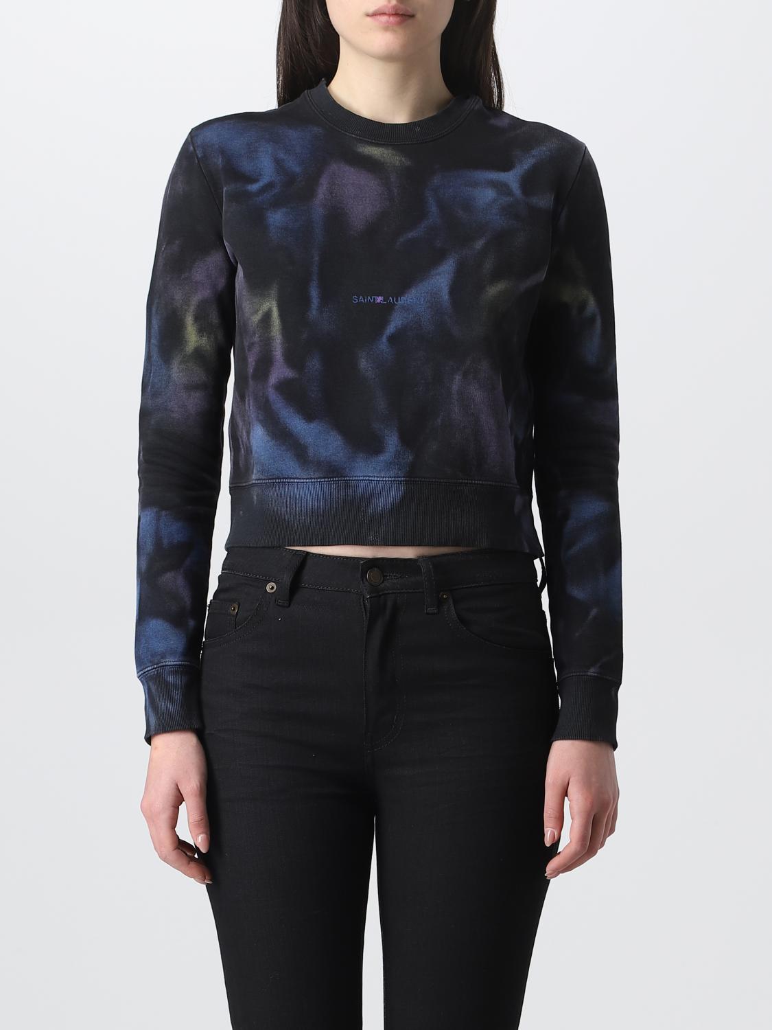 SAINT LAURENT FELPA: Felpa Saint Laurent in cotone stampato, Nero - Img 1
