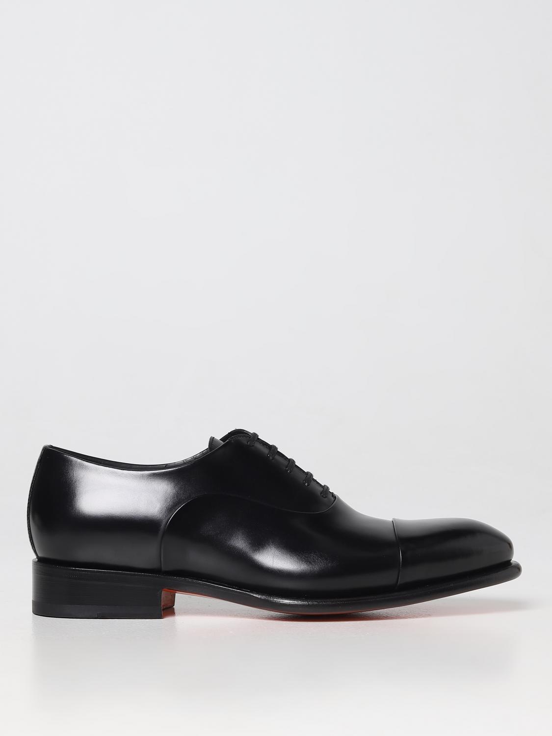 SANTONI SCARPE STRINGATE: Oxford Santoni in pelle lucida, Nero - Img 1