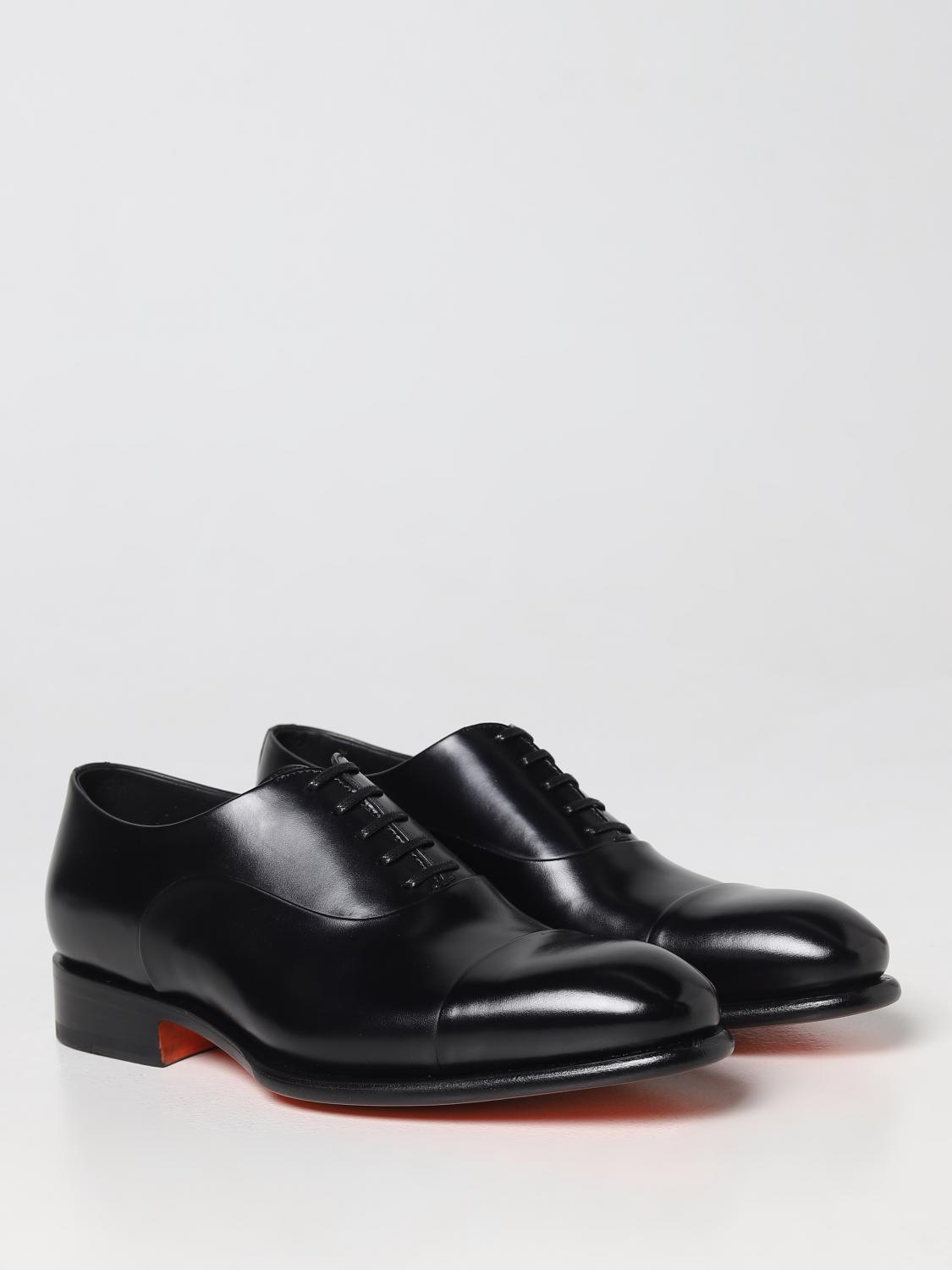 SANTONI SCARPE STRINGATE: Oxford Santoni in pelle lucida, Nero - Img 2