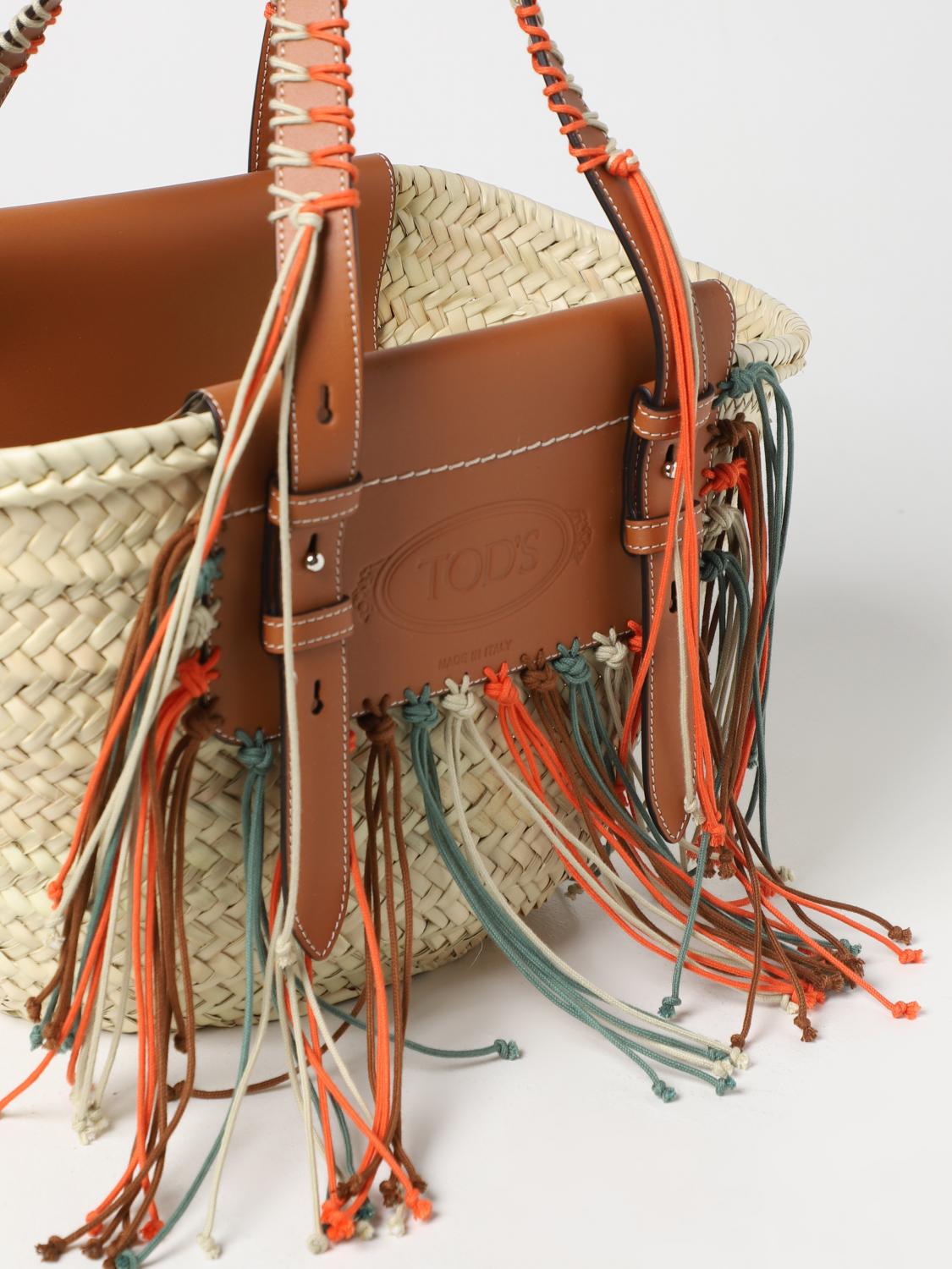TOD'S BORSA TOTE: Borsa Tod's in rafia con lacci multicolor, Naturale - Img 3
