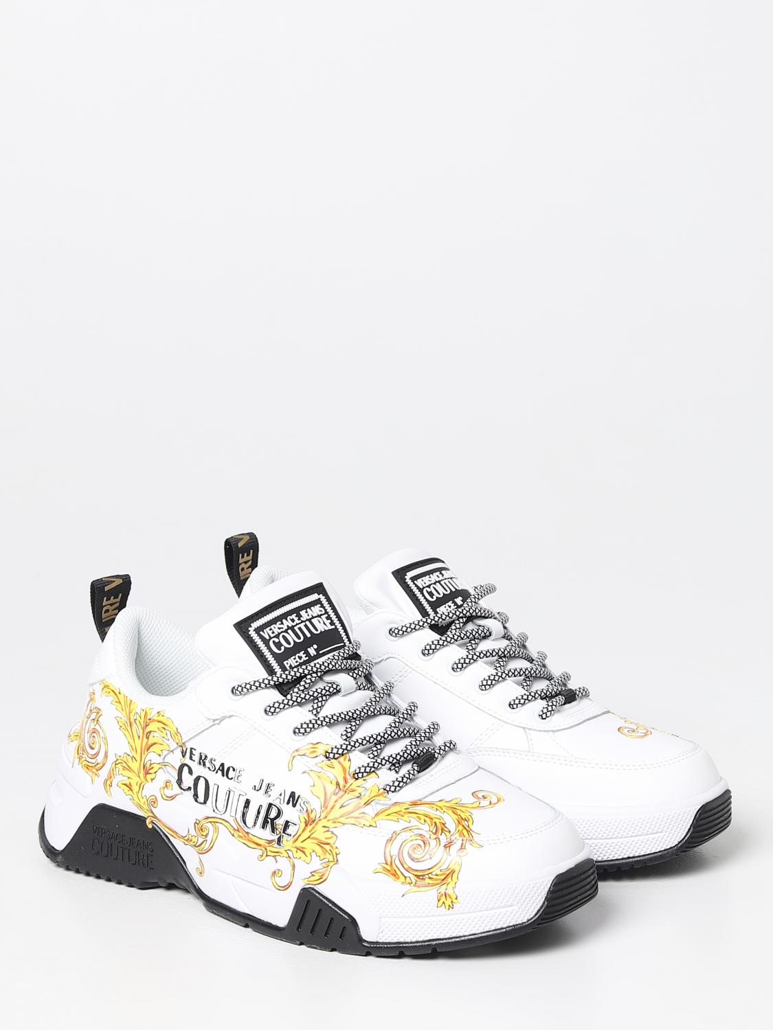 VERSACE JEANS COUTURE SCARPE STRINGATE: Sneakers Stargaze Versace Jeans Couture in pelle con logo stampato, Bianco - Img 2