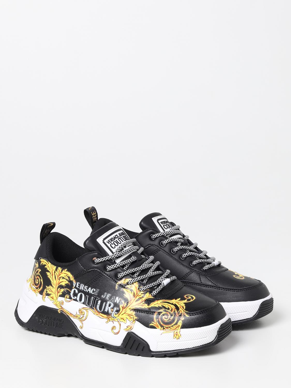 VERSACE JEANS COUTURE SCARPE STRINGATE: Sneakers Stargaze Versace Jeans Couture in pelle con logo stampato, Nero - Img 2